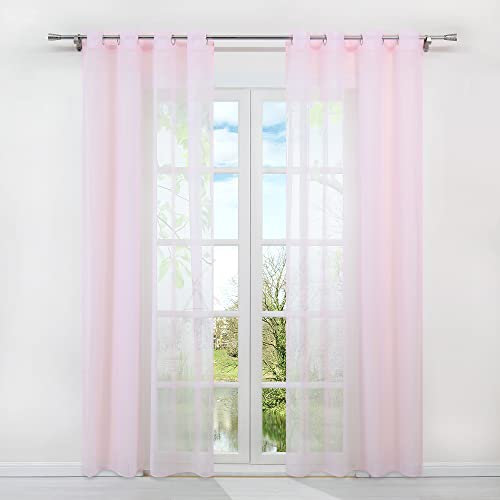 HongYa 1er-Pack Uni Voile Gardine Transparenter Vorhang Schal mit Ösen H/B 225/140 cm Rosa