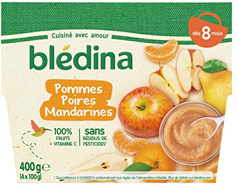 Blédina 4 Coupelles pour Bébé Pommes, Poires, Mandarines Dès 8 mois, 4 x 100g