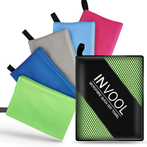 Invool Microfiber Towel, 90X180cm 5 Colours with Carry Bag - Quick Dry Towel for Travel, Camping, Fitness, Beach, Vacation, Fast Drying and Absorbent (Green)