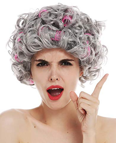 WIG ME UP - 3195-ZA68A Perücke Damenperücke Halloween Karneval grau Locken lockig Lockenwickler Oma Großmutter