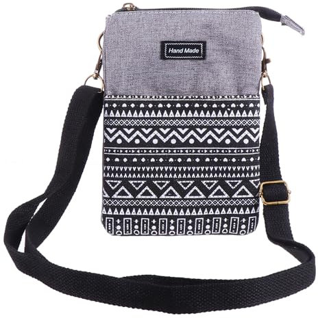 ibasenice Baumwolle Handytasche 6Inch Crossbody Handy Geldbörse Vielseitige Umhängetasche Frauen Handtasche Geldbörse Schultertasche Tasche für Arbeitsreisen Schwarz
