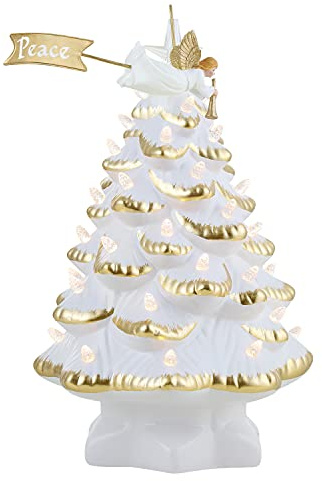 Mr. Christmas Albero di Natale nostalgico in ceramica con luci a LED, decorazione per interni, 35,5 cm, angelo