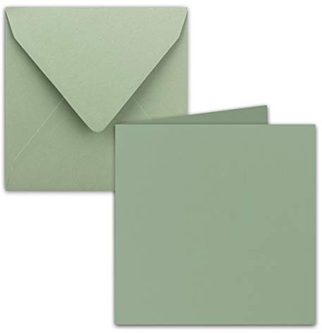 10x Quadratisches Falt-Karten-Set - 15 x 15 cm - mit Brief-Umschlägen - Eukalyptus (Grün) - Nassklebung - für Grußkarten, Einladungen & mehr