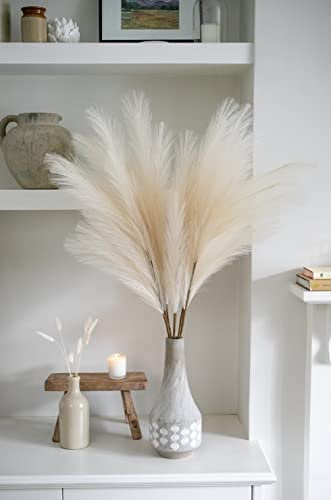 Grande Herbe de Pampa Artificielle, 3 Tiges de Plumes Duveteuses de Pampas 100 cm, Fausses Plantes pour Décoration Bohème, Vase de Sol, Fleur de Pampa, Plume de Pampa