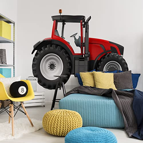 Muralo Selbstklebende Fototapete 368x280 Jugend Roter Traktor Moderne Tapete Kinderzimmer Schlafzimmer Wandbilder Wandtapete Wandtattoo XXL Br.368xHö.280