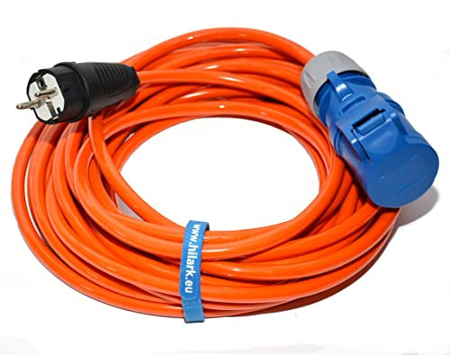 Hilark - Prolunga elettrica H07BQ-F 3g2,5 mm (3 x 2,5 mm) spina industriale CEE a 3 pin adattatore per campeggio, auto, caravana, barca, cantiere (25 metri, arancione)