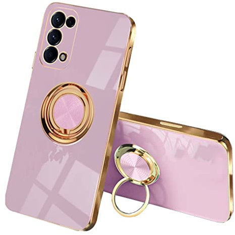SEAHAI Hülle für Oppo Find X3 Lite, Galvanik Phnom Penh Design Ultra Dünn Glänzend Weich Silikon TPU Stoßfest Handyhülle Cover Schutzhülle mit 360 Grad Ring Ständer, Lila