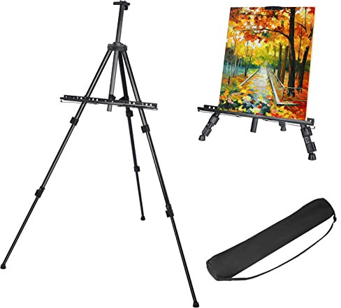 Trintion Aluminium Staffelei 50-167cm Verstellbar Feldstaffelei Schwarz Anzeigen Atelierstaffelei Stativ Dreifuss Stand +Tasche Für Leinwand Poster Hochzeit Skizzieren Malen