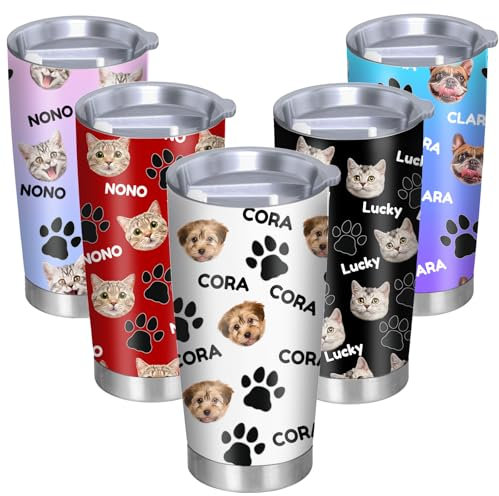 YanNanKe Personalised Dog Cat Pet Face Tumblers with Pictures Lids and Straws 20 oz Custom Puppy Pet Paw Stainless Steel Tumbler Coffee Mug Cup Gifts for Christmas Anniversary Birthday for Women Men