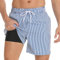 Badehose für Herren mit Kompression Mesh-Futter, 2 in 1 Schnelltrocknend Badeshorts Kurz, Verstellbar Tunnelzug Tasche Männer Schwimmhose Boardshorts für Strand Surf Sport XXL Blau Weiß Streifen