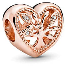 BEEUVIP Cuore dell'albero genealogico dell'oro rosa Charm per bracciali, ciondoli in argento 925, perline per collane, per la festa della mamma, compleanno, regalo di Natale