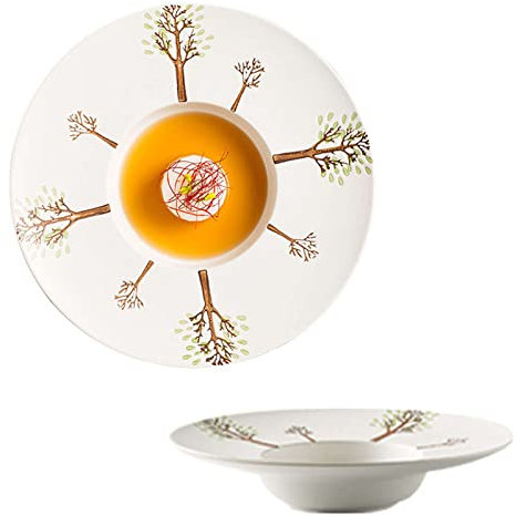 BOSUGE Salad Bbowl,Soup Bowls,Large Soup Plate with Rim, Set of 2, Ceramic Pasta Bowl with Rim, Kitchen Serving Salad Bowl, Microwave Bowl Oven Safe-Navy-28x28x6cm (Color : Navy, Size : 28x28x6cm)