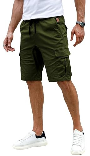 Elegancity Kurze Hosen Herren Cargo Shorts Freizeithose | Sommer Chino Shorts Mit 6 Taschen,Kurze Cargohosen,Elastische Taille,Kordelzug,Holzhalter Stil,Freizeit und Alltag