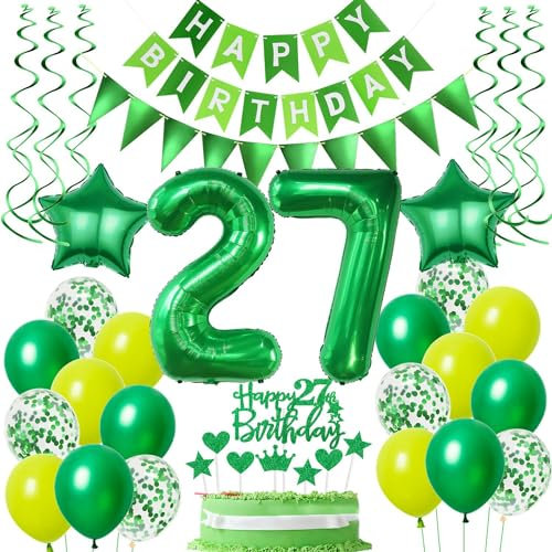 Ballons 27 Geburtstag Mann Frauen Grün Luftballons 27. Geburtstag Mann Frauen deko 27. Geburtstag Frauen Grün Tortendeko 27 Geburtstag Männer Geburtstagsdeko 27 Jahre Frau Mann dekoration Grün