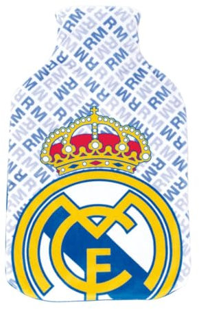 Real Madrid Wärmflasche, Plüsch Soft Touch Samtbezug, Wärmbeutel Fußballverein Design, Wärme und Kältetherapie, Fassungsvermögen 1,5 L