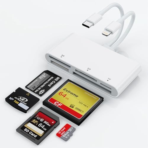 Lecteur de Cartes Multi-Cartes USB C Lightning pour SD CF XD MS Micro SD TF, Adaptateur de Lecteur de Carte mémoire Multi 5 en 1 pour iPhone/iPad/MacBook/Samsung, pour Windows, Mac OS, iOS, Android