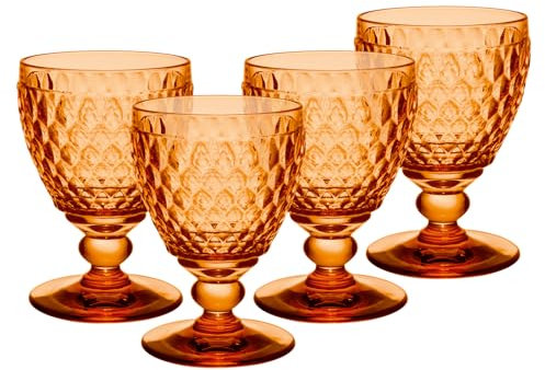 Villeroy & Boch Boston Apricot Weißweingläser 4er Set, 230 ml, Farbige Weingläser mit Facettenmuster, Kristallglas für Weißwein, Spülmaschinengeeignet, Orange