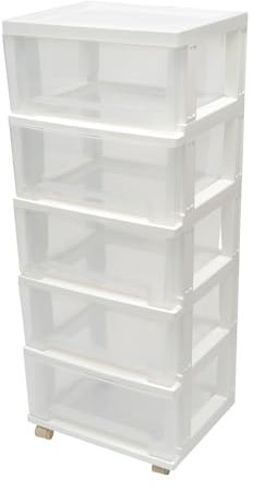 5 Tier Plastic Storage Drawers - Detachable Tower Unit for Home, School, Office, Bedroom (White)