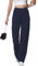 HMIYA Weite Hosen Damen Lässig Gerade Stoffhose Business Elegant Dünne Herbst Hose mit Tasche,Navy,XL/32L