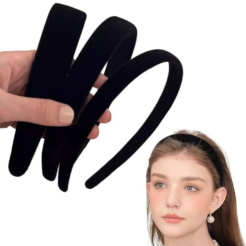 ZEPIQOR Lot de 3 serre tete femme, bandeaux en velours pour femme - Solides et simples - Pour filles - Larges, moyens et fins - Accessoires de cheveux tendance pour femmes et filles(Noir)