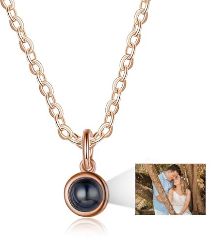 Lam Hub Fong Personalisiert Foto Projektion Halskette für Damen Männer Kette mit Bild Anhänger Silber Vergoldet Kette Schmuck Geschenk für Geburtstage Valentinstag Weihnachtsfeiertag (Roségold)