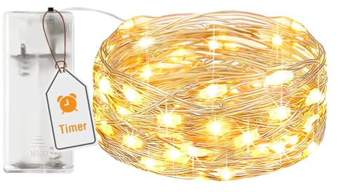 btfarm 1 Stück LED Lichterkette Batterie mit Timer, 2M 20 LED Micro Silberdraht Lichterkette Innen Batteriebetrieben für Party Weihnachten Hochzeit Halloween Innen Deko, Warmweiß