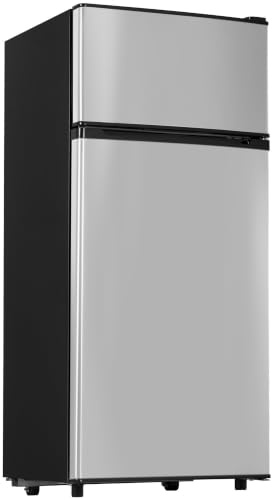 Manastin Mini refrigerador con congelador de 4.5 pies cúbicos, nevera pequeña con 2 puertas para oficina, cocina, recámara y recámara, mini refrigerador con estantes ajustables (plateado)