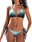 Vijamiy Bikini Damen Set Triangel Sexy Zweiteiliger Badeanzug String Push Up Bikinis Rückenfreies Bikini Top Verstellbare Tanga Bademode(Farbverlauf Grau,M)