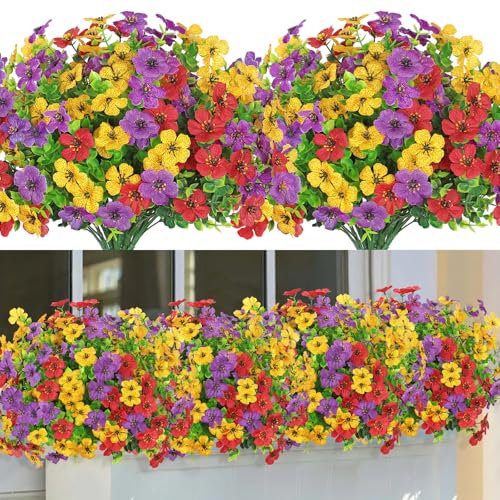 LOMOHOO 9 Bündel Kunstblumen wie echt Frühlingsblumen Künstliche Blumen Balkonpflanzen Künstlicher Blumenstrauß UV-beständige Seidenblumen für Balkon Garten Balkonkasten Blumenkasten Außenbereich