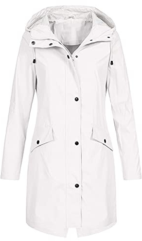 duxyoz Womens Waterproof Jacket Rain Coat Lightweight Raincoat Solid Color Rain Jackets Windbreaker Windproof Outdoor Jacket With Hood Showeproof Long Hooded Trench Coats Overcoat With Pockets