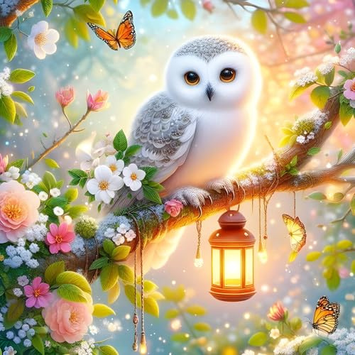GDYEEH Fantasie Eule Diamond Painting Kits Erwachsene, 5D Schmetterling Diamant Kunst Bilder Anfänger, DIY Runder Vollbohrer Wildblumen Diamanten Malerei Stickerei Geschenke Home Wand Dekor 30x30 cm