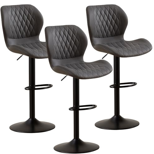 YUUIJOAA Barhocker Höhenverstellbar,Bar Stühle mit Lehne, 360°Drehstuhl Küchenstuhl, Wasserdichtes und Atmungsaktives Funktionsgewebe, für Esszimmer Heimbar Kücheninsel(Dunkelgrau, 3 PCS)