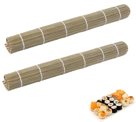 OUDQFCJ 2 Stück Sushi Matte, Bambus Rollen, Rollmatte im Japanischen Stil, Natürliche Bambusrolle für Maki, Herstellung aus hochwertigem Bambus, für Anfänger und Profis (24 * 24cm)