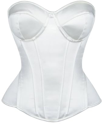 Haut corset en satin 2025 pour femmes, bustier sans bretelles, décolleté cœur, corsage baleiné, lingerie de mariée, tenue de soirée/club, body en dentelle, blanc, XXL