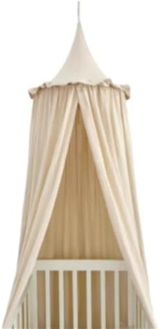 PPQIRU Betthimmel Baumwolle Kinderzimmer Deko Baldachin mit Rüschen Bettvorhang Baldachin(Beige)