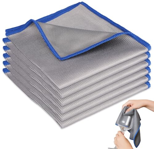 6 Pièces Chiffon Vitre Sans Trace,30 x 30 cm Microfibre Vitre en Microfibre | Grands Chiffons de Polissage, Essuie Verre, Réutilisables, Sans Traces, pour Vitre Verre Lunette Miroir Vaisselle Cuisine