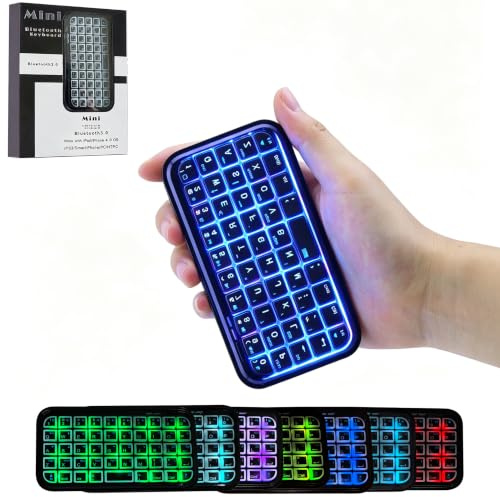 SRAYG Dual Mode (kabelgebunden + Bluetooth) Mini-Bluetooth-Tastatur mit hintergrundbeleuchteter LED, Bluetooth 4.0 mit kabelgebundenem, eingebautem Akku, kompatibel mit Windows, Linux, US-Layout