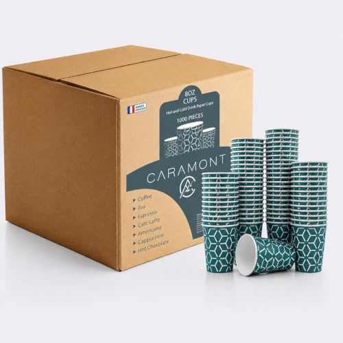 8 OZ -1000 Gobelets en Carton, Jetables,Résistants à la Chaleur, Carton de Qualité, Idéal pour Café,Thé,Boissons Chaudes et Froides lors d'Événements comme Anniversaires,Réception
