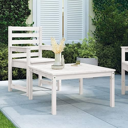 Faucqir Vitt trädgårdsbord 82,5 x 82,5 x 45 cm av massiv furu för terrass balkong trädgård veranda gård camping matbord sidobord loungebord soffbord