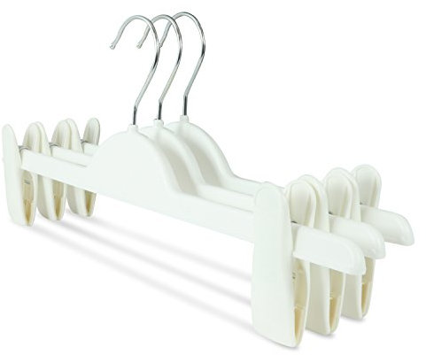 famyShop 10 Stück Hosenbügel, Hosenspanner weiß, Kunststoff-Kleiderbügel für Hosen & Röcke, rutschfest, mit verschiebbaren & gummierten Klammern, stabil, ca. 36cm