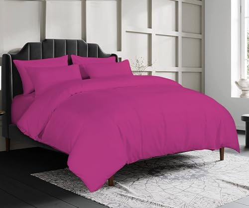 sleepdove® LUXURY EGYPTIAN COTTON 200 COUNT BEDDING SETS DUVET COVER SET (QUILT COVER WITH PILLOW CASES (Super King, Fuchsia)