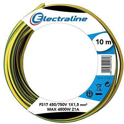 Electraline 13101 Cavo Unipolare FS17, Sezione 1 x 1.5 mm², Giallo/Verde, 10 m