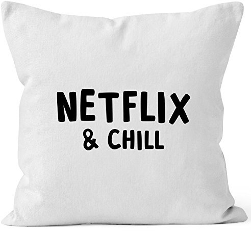MoonWorks Kissen-Bezug Netflix and chill Kissen-Hülle Deko-Kissen Baumwolle weiß Unisize