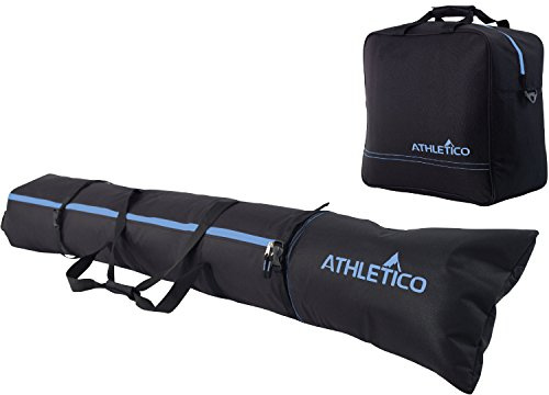 Athletico gepolsterte Skitasche & Skischuhtasche Combo - Transportieren Sie Skier bis 200CM und Skischuhe bis Größe 47 (Schwarz mit Blauem Rand (Gepolstert))