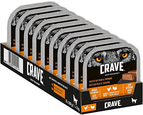 CRAVE Premium Pastete mit Truthahn & Huhn für Hunde – Getreidefreies Adult Nassfutter mit hohem Proteingehalt – 10 x 300 g