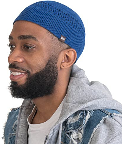 SnugZero - 100% Baumwolle Gitterstrick Skull Cap Beanie Kufi | Einfarbig und Coole Designs für den Alltag, Blau, Einheitsgröße