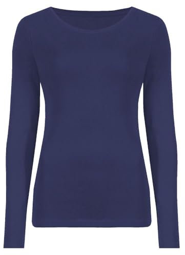 Hamishkane Ladies Long Sleeve Round Neck Plain Casual Basic Stretchy Fitted Womens T-Shirt Top Navy
