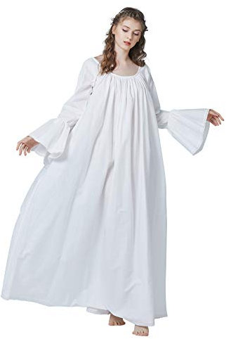 BEAUTELICATE Chemise De Nuit Victorienne 100% Coton Vintage Robe de Nuit Manches Longues A-Line Pleine Longueur Renaissance Médiévale Costume Ivoire pour Femme Fille, XXL