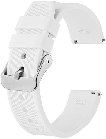 BISONSTRAP Bracelet de Montre en Silicone 24mm, Bande de Remplacement en Caoutchouc à Dégagement Rapide, Bracelet Homme Femme (Blanc/Boucle Argent)
