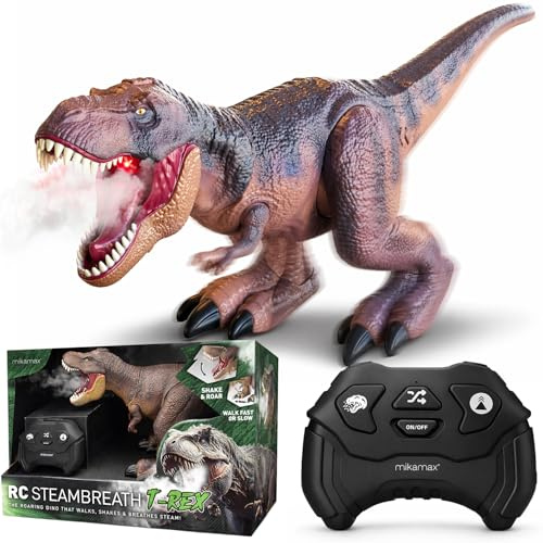 mikamax RC T-Rex Dinosaurier - Dampfatmung Effekt - Ferngesteuerter Laufender Dino - Licht & Sound - Realistischer Rauch - Interaktives Kinderspielzeug Geschenk